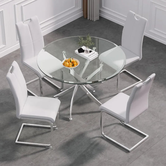 36" Modern Dining Table Set of 4, Tempered Glass