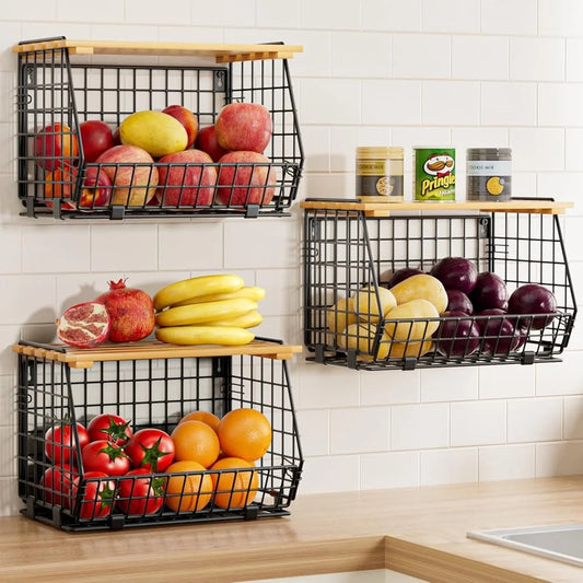Hanging Fruit Basket Kitchen Storage Wall Mounted