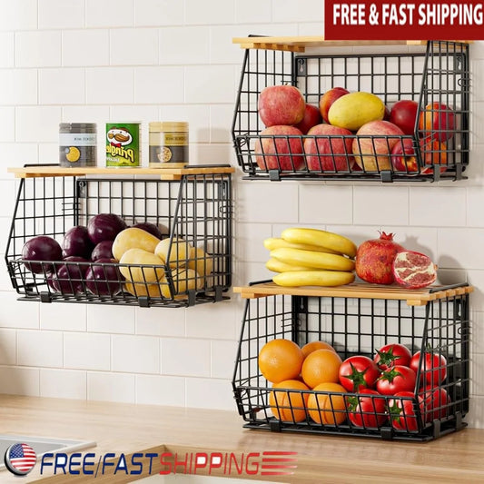 Hanging Fruit Basket Kitchen Storage Wall Mounted