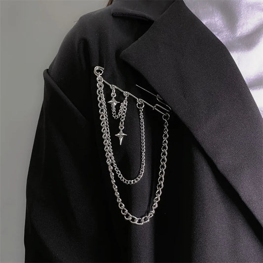 Metal Chain Star Pendant Brooch For Women
