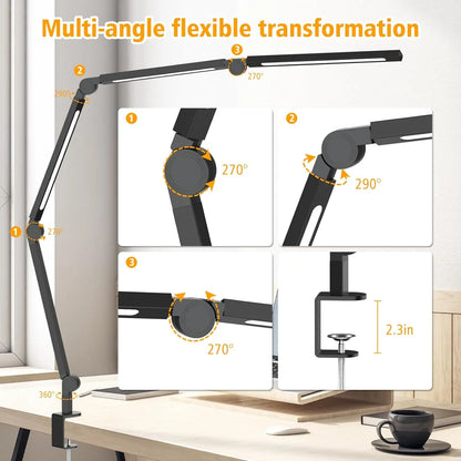LED Desk Lamp with Clip, Multi-Angle Flexible 4-Segment