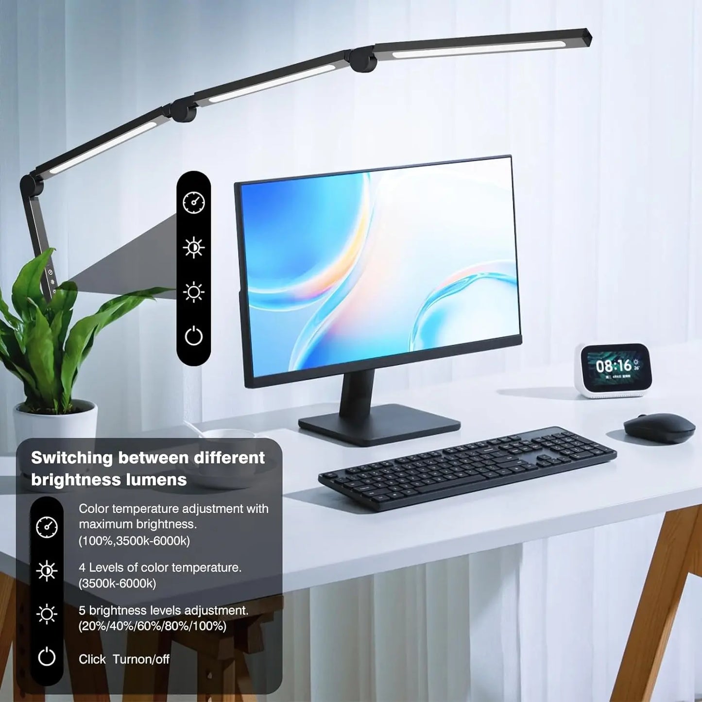 LED Desk Lamp with Clip, Multi-Angle Flexible 4-Segment