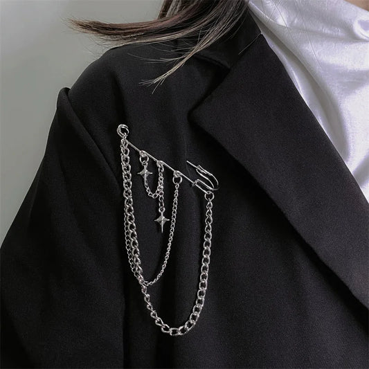Metal Chain Star Pendant Brooch For Women