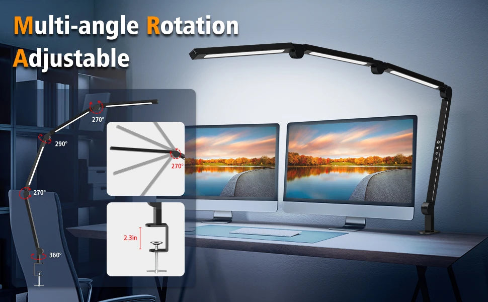 LED Desk Lamp with Clip, Multi-Angle Flexible 4-Segment