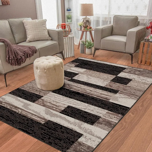 Indoor Area Rug, Jute Backed, Modern Geometric Patchwork